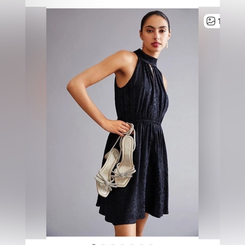 Anthropologie Halter Neck Mini Dress Black Animal Print Jacquard Women’s Size 3X